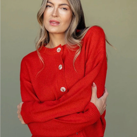 Roolee Redwood Forest Button Cardigan Sweater Red - Picture 2 of 8